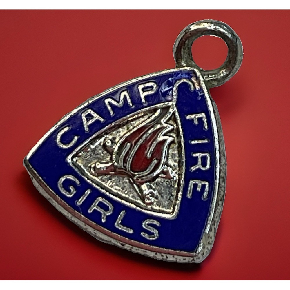 Camp Fire Girls Sterling Silver Enamel Charm Pendant Memorabilia 1970s Vintage